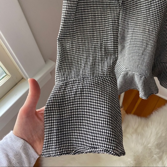 Zara Pin Check Bell Sleeve Blouse - Picture 4 of 8